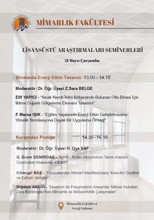 Mimarlık Fakültesi Lisansüstü Tez Araştırmaları Semineri detayı için tıklayınız